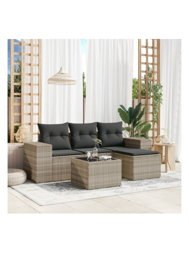 Sonata H Градински комплект с възглавници, 5 части, светлосив полиратан