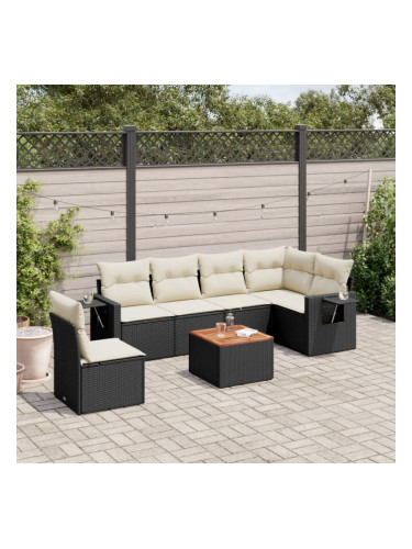 Sonata H Градински комплект диван с възглавници 7 части черен полиратан