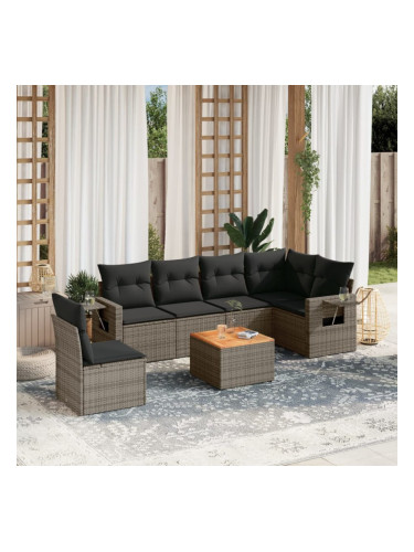Sonata H Градински диван с възглавници, 7 части, полиратан, сив