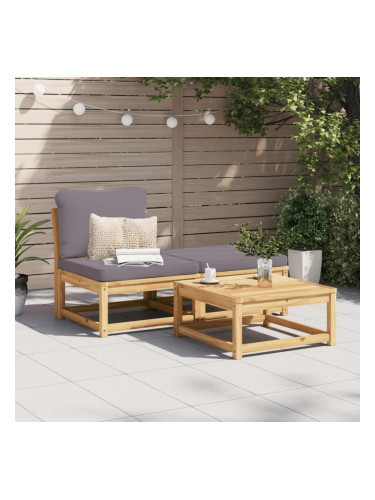 Sonata H Градински лаундж комплект с възглавници, 3 части, акация масив