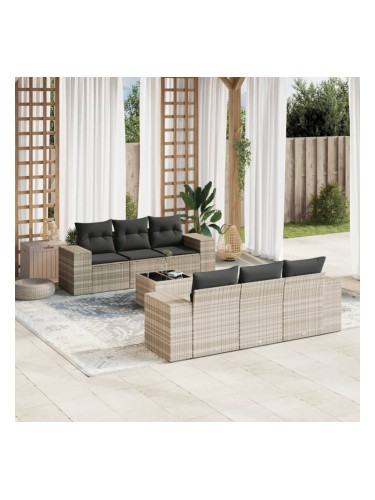 Sonata H Градински комплект с възглавници, 7 части, светлосив полиратан