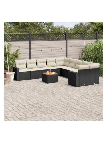 Sonata H Градински комплект диван с възглавници 11 части черен полиратан