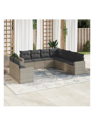 Sonata H Градински комплект с възглавници, 9 части, светлосив полиратан