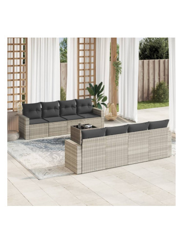 Sonata H Градински комплект с възглавници, 9 части, светлосив полиратан