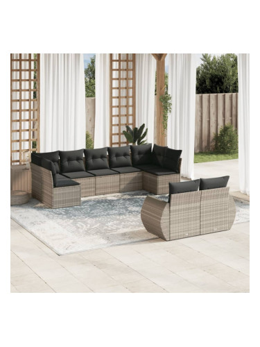 Sonata H Градински комплект с възглавници, 9 части, светлосив полиратан