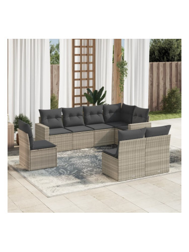 Sonata H Градински комплект с възглавници, 8 части, светлосив полиратан