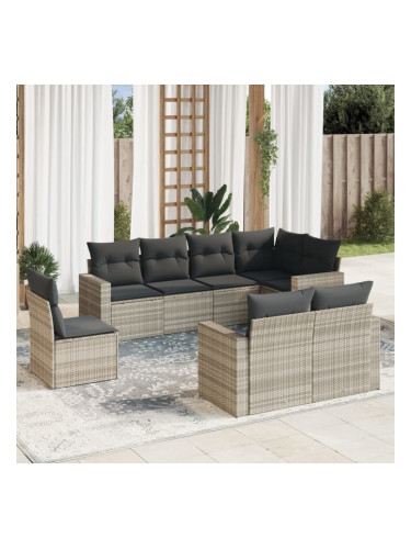 Sonata H Градински комплект с възглавници, 8 части, светлосив полиратан