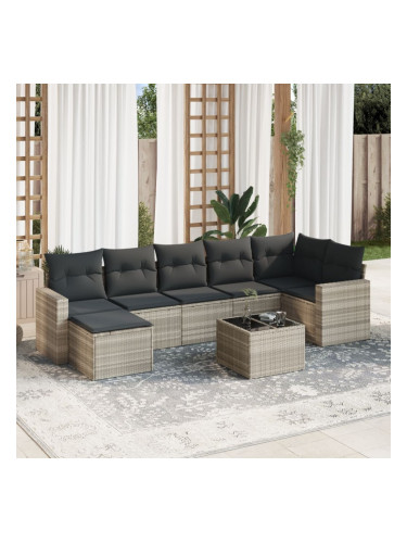 Sonata H Градински комплект с възглавници, 8 части, светлосив полиратан