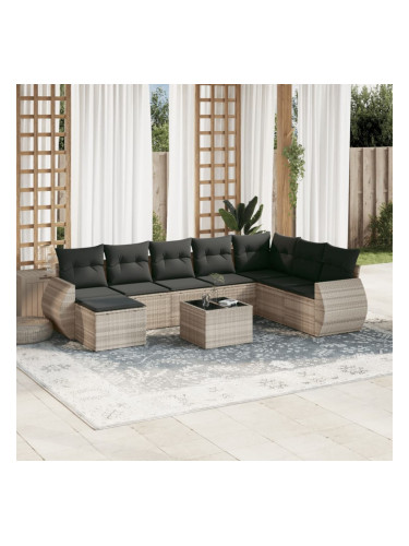 Sonata H Градински комплект с възглавници, 9 части, светлосив полиратан