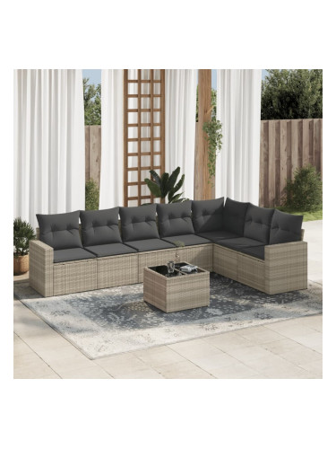 Sonata H Градински комплект с възглавници, 8 части, светлосив полиратан