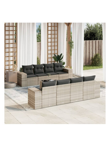 Sonata H Градински комплект с възглавници, 9 части, светлосив полиратан