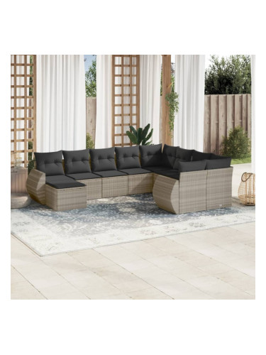 Sonata H Градински комплект с възглавници, 10 части, светлосив полиратан