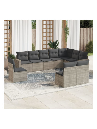 Sonata H Градински комплект с възглавници, 10 части, светлосив полиратан