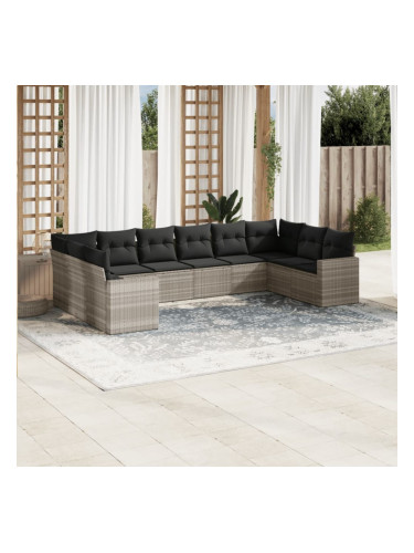 Sonata H Градински комплект с възглавници, 10 части, светлосив полиратан