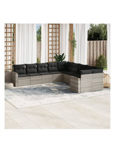 Sonata H Градински комплект с възглавници, 10 части, светлосив полиратан