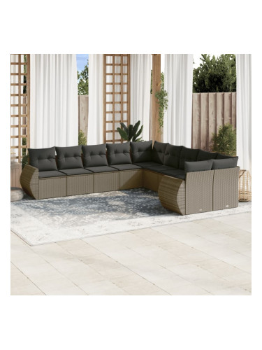 Sonata H Градински комплект с възглавници, 10 части, светлосив полиратан