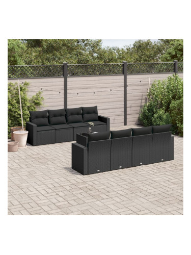 Sonata H Градински комплект диван с възглавници 9 части черен полиратан