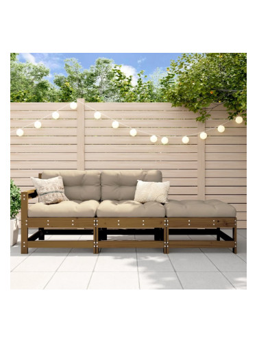 Sonata H Градински лаундж комплект, 3 части, меденокафяв, бор масив