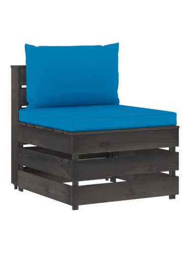 Sonata H Секционен среден диван с възглавници, сиво импрегнирано дърво