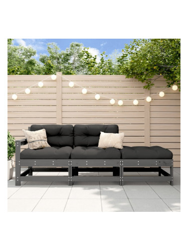 Sonata H Градински комплект с възглавници, 3 части, сив, дърво масив