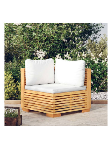 Sonata H Градински ъглов диван с кремави възглавници, тиково дърво масив