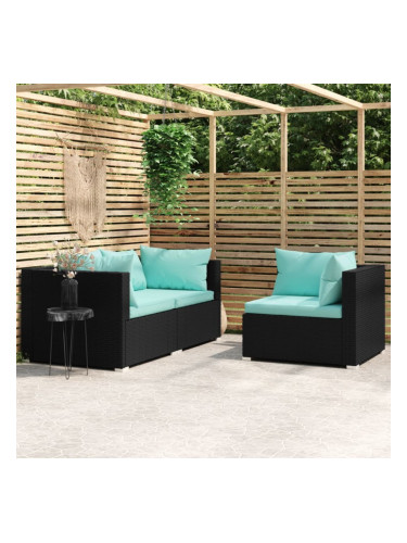 Sonata H Градински лаундж комплект с възглавници 3 части черен полиратан