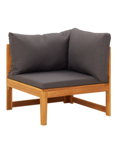 Sonata H Ъглов диван с тъмносиви възглавници, акациево дърво масив