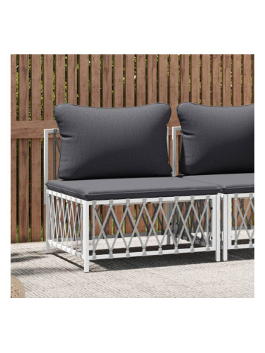 Sonata H Градински среден диван с възглавници, бял, тъкан плат