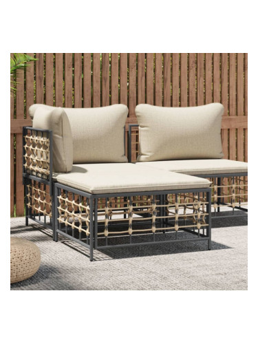 Sonata H Градинска табуретка за крака с бежова възглавница, полиратан