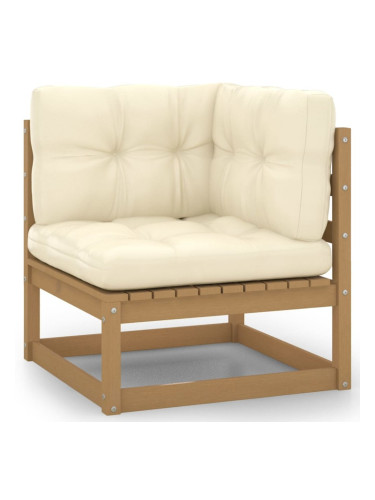 Sonata H Градински ъглов диван с кремави възглавници, борово дърво масив