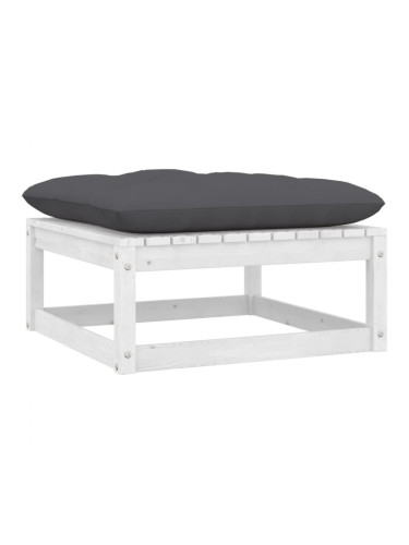 Sonata H Градинска табуретка с възглавница, бяла, борова дървесина масив
