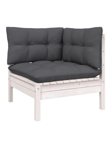 Sonata H Градински ъглов диван с възглавници, бял, бор масив