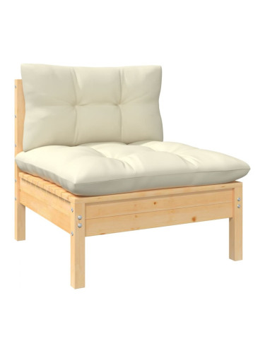Sonata H Градински среден диван с кремави възглавници борово дърво масив