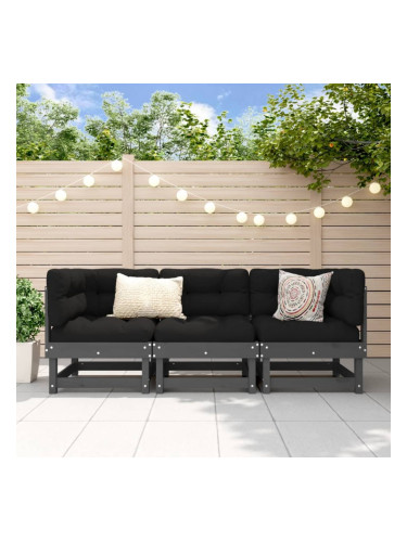 Sonata H Градински лаундж комплект, 3 части, сив, бор масив