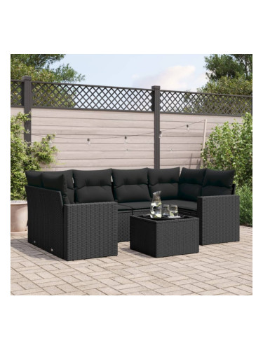 Sonata H Градински комплект диван с възглавници 7 части черен полиратан