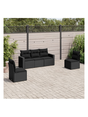 Sonata H Градински комплект с възглавници, 5 части, черен полиратан