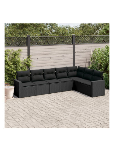 Sonata H Градински комплект диван с възглавници 7 части черен полиратан
