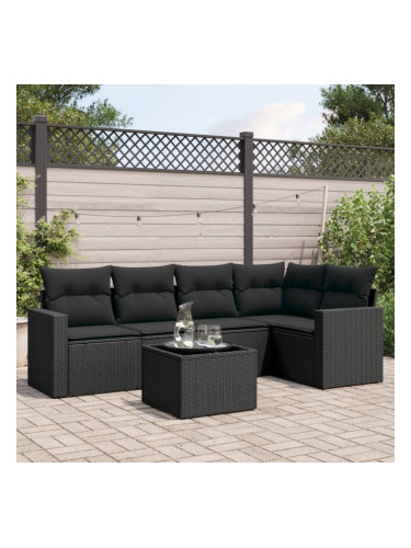 Sonata H Градински диван с възглавници, 6 части, черен, полиратан