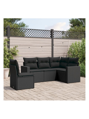 Sonata H Градински комплект с възглавници, 5 части, черен полиратан