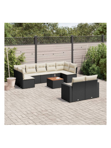 Sonata H Градински комплект диван с възглавници 10 части черен полиратан