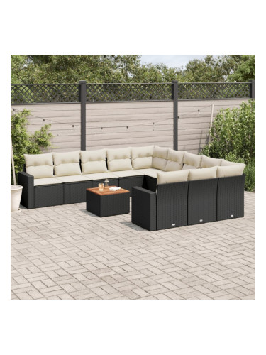 Sonata H Градински диван с възглавници, 12 части, черен, полиратан