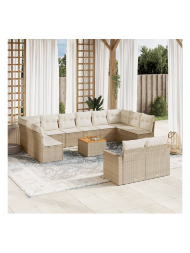 Sonata H Градински комплект диван с възглавници 13 части бежов полиратан