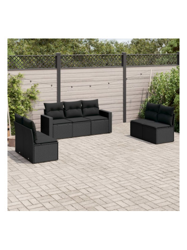 Sonata H Градински комплект диван с възглавници 7 части черен полиратан