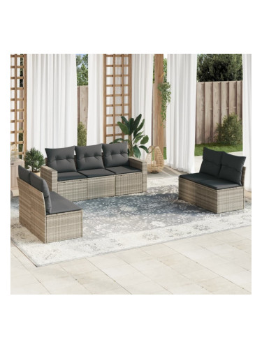 Sonata H Градински комплект с възглавници, 7 части, светлосив полиратан