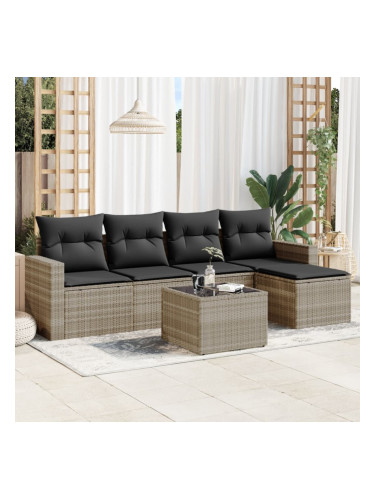 Sonata H Градински комплект с възглавници, 6 части, светлосив полиратан