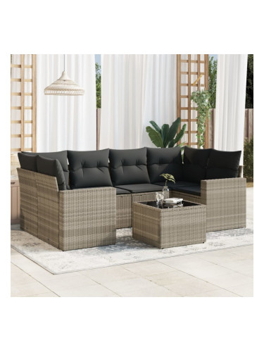 Sonata H Градински комплект с възглавници, 7 части, светлосив полиратан