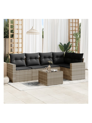 Sonata H Градински комплект с възглавници, 6 части, светлосив полиратан