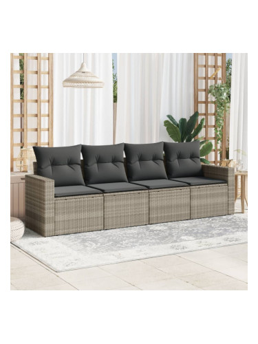 Sonata H Градински комплект с възглавници, 4 части, светлосив полиратан