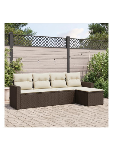 Sonata H Градински комплект с възглавници, 5 части, кафяв полиратан