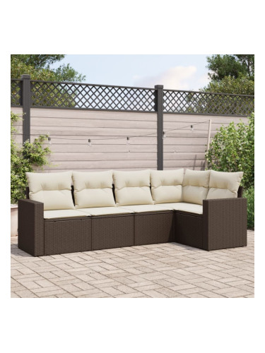 Sonata H Градински комплект с възглавници, 5 части, кафяв полиратан